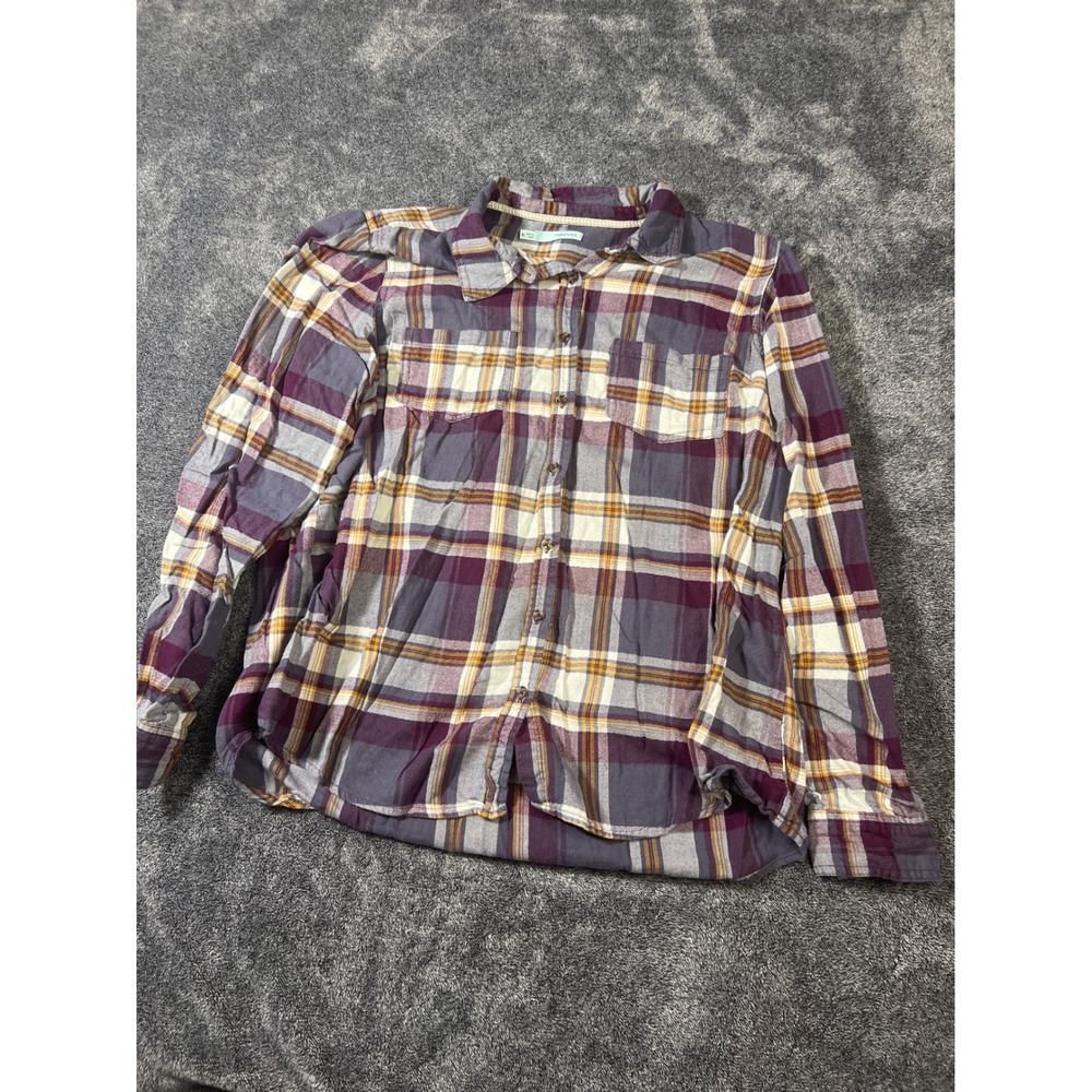 Maurices Purple Plaid Button Down Shirt Long Sleeve XL Dual Pocket Flannel Style